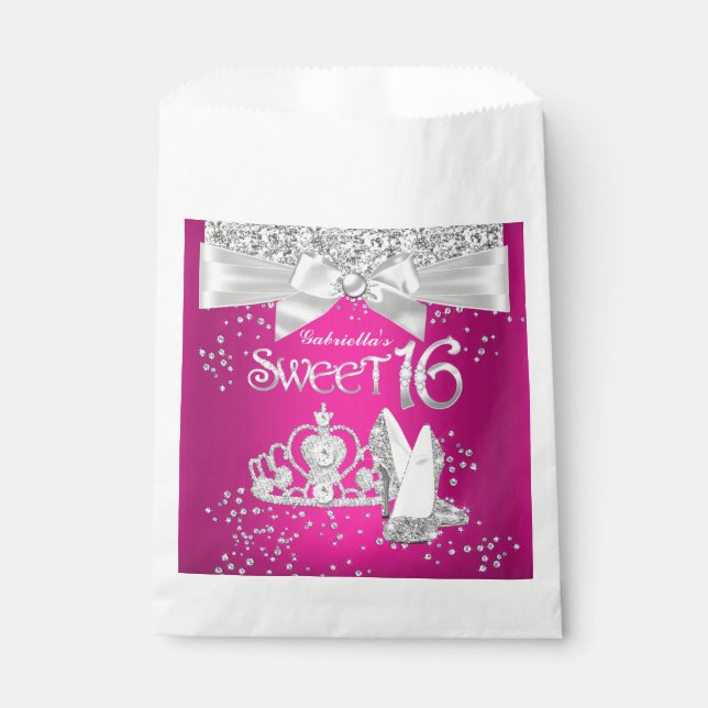 Bolsa De Papel Sparkle Tiara Heels Sweet 16 Bolsas Favor (Anverso)