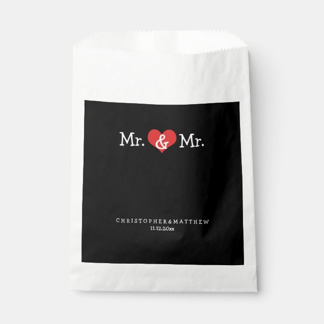 Bolsa De Papel Sr. y Sr. Boda del Corazón Rojo Personalizado (Anverso)