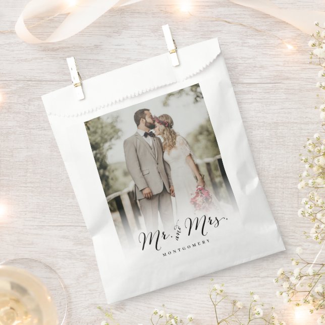 Bolsa De Papel Sr y Sra Script Caligrafía Chic Foto Boda (Cortado)