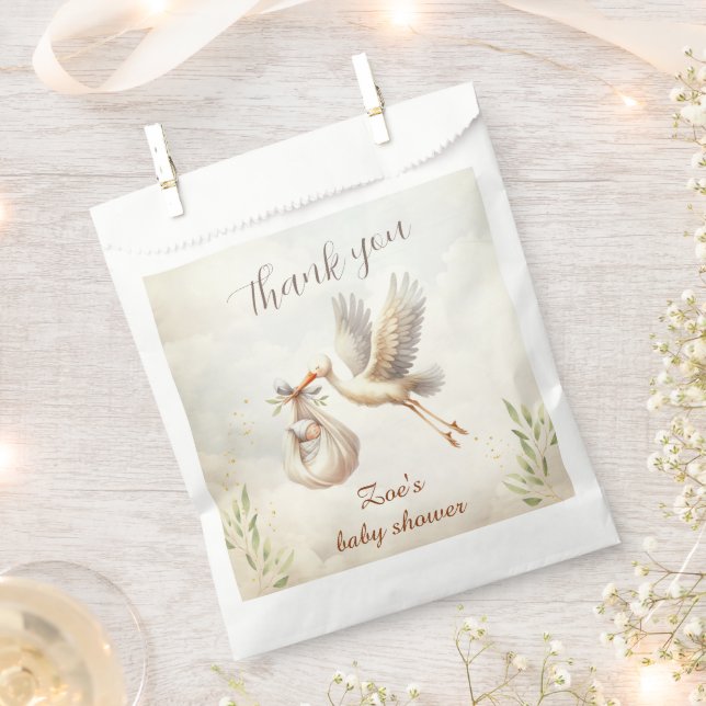 Bolsa De Papel Stork Gender Neutral Classic Baby Shower (Cortado)