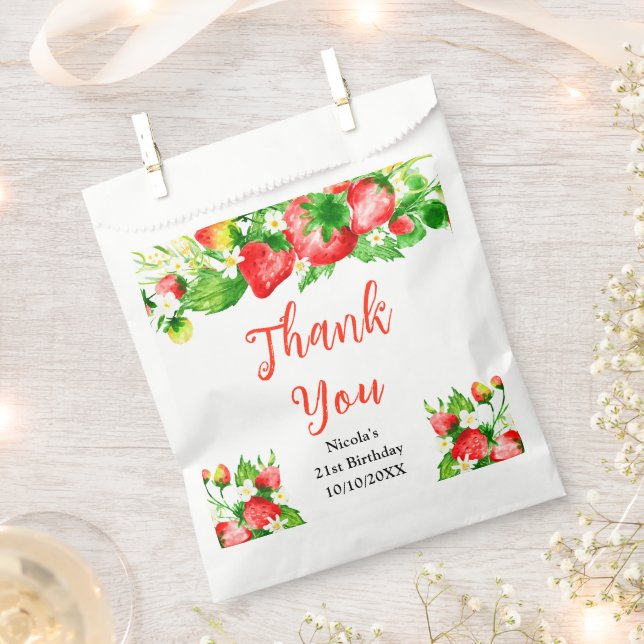 Bolsa De Papel Strawberries and Daisies Birthday Thank You (Cortado)