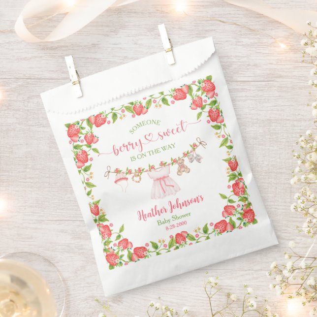 Bolsa De Papel Strawberry Berry Sweet Clothesline Baby Shower (Cortado)