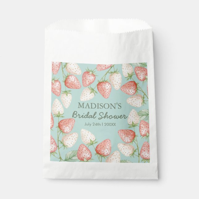 Bolsa De Papel Strawberry Mint Green Garden Bridal Shower  (Anverso)