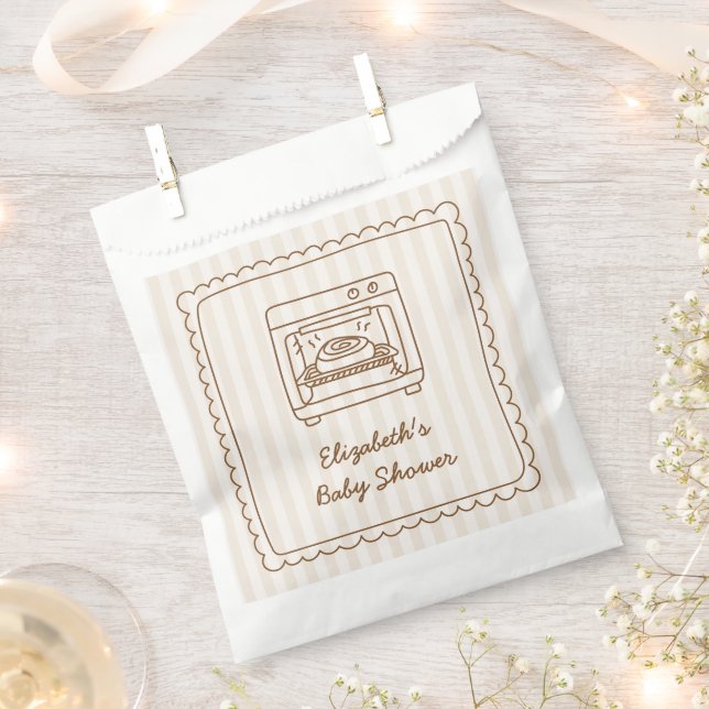 Bolsa De Papel Stripe Bun in the Oven Baby Shower Favor Bag, (Cortado)