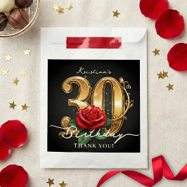 Bolsa De Papel Stylish Red Rose Black Gold Glitter 30th Birthday