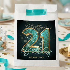 Bolsa De Papel Stylish Teal Gold Mosaic Geometric 21st Birthday