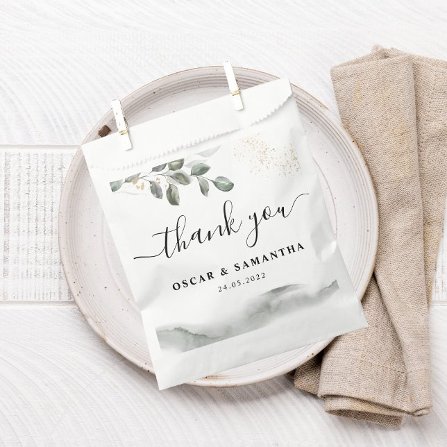 Bolsa De Papel Suave hoja de acuarela de Greenery | Polvo de oro (Subido por el creador)