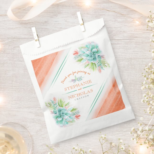 Bolsa De Papel Suculento boda de naranja verde acuarela (Cortado)