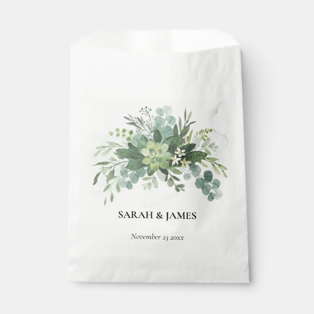 Bolsa De Papel Suculento verde suave Boda Floral Botánica (Anverso)