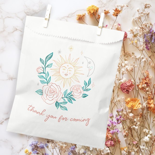 Bolsa De Papel Sun Moon y los Rosas PERSONALIZADO mágico Boho Ear (Sun Moon & Roses Magical Boho Earthy CUSTOM Favor Bag
)