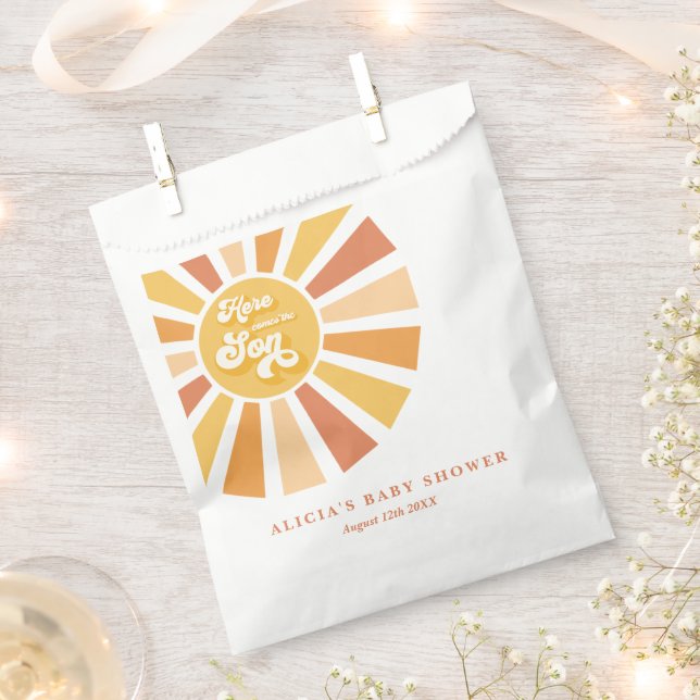 Bolsa De Papel Sunshine Baby Shower aquí llega el Son Rays Amaril (Cortado)