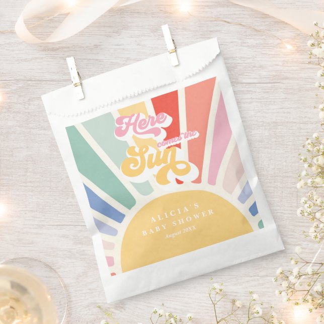 Bolsa De Papel Sunshine Baby Shower Boho Retro Rainbow Sunshine (Cortado)