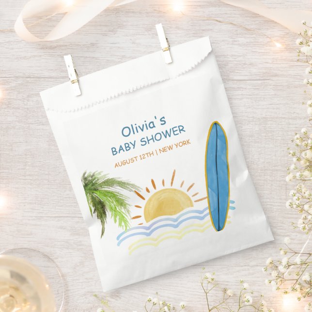 Bolsa De Papel Sunshine Tropical Surfing Baby Shower (Cortado)