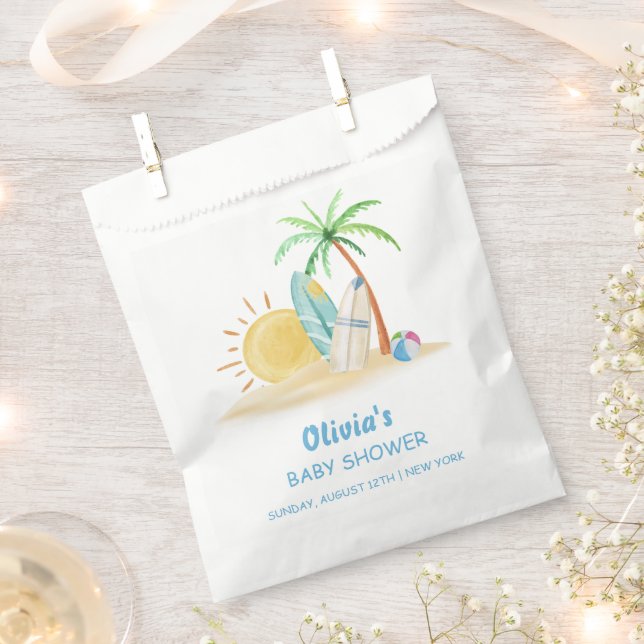 Bolsa De Papel Surfboard Sunshine Beach Palm Tree Baby Shower (Cortado)