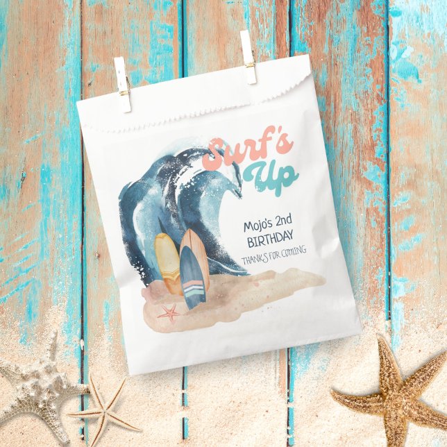 Bolsa De Papel Surf's Up | Cumpleaños Tropical Beach Surfing (Subido por el creador)