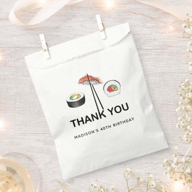 Bolsa De Papel Sushi cumpleaños blanco negro personalizado gracia (Cortado)