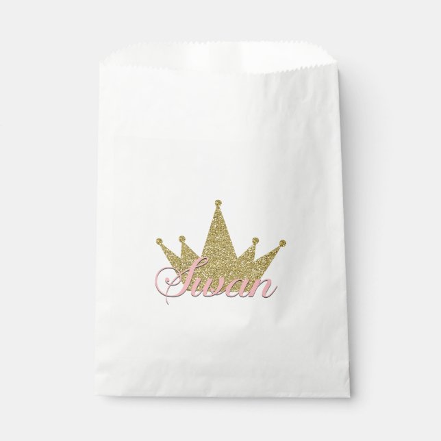 Bolsa De Papel Swan Princess Gold Purpurina Crown Birday Party (Anverso)