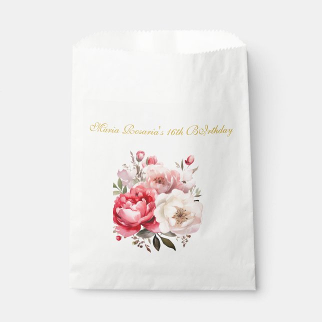 Bolsa De Papel Sweet 16 Personalized Floral Party Favors (Anverso)