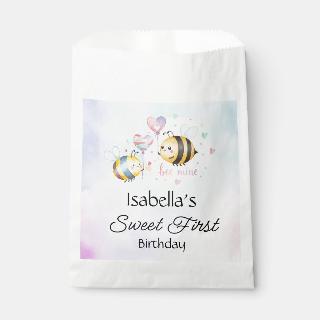 Bolsa De Papel Sweet Bee First Birthday Personalized  (Anverso)