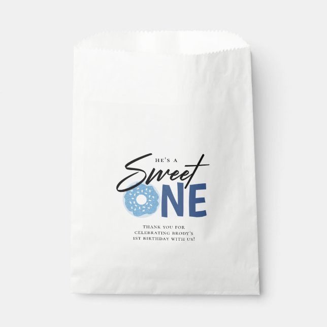 Bolsa De Papel Sweet ONE Blue Doughnut Tema Primer Fiesta de cump (Anverso)