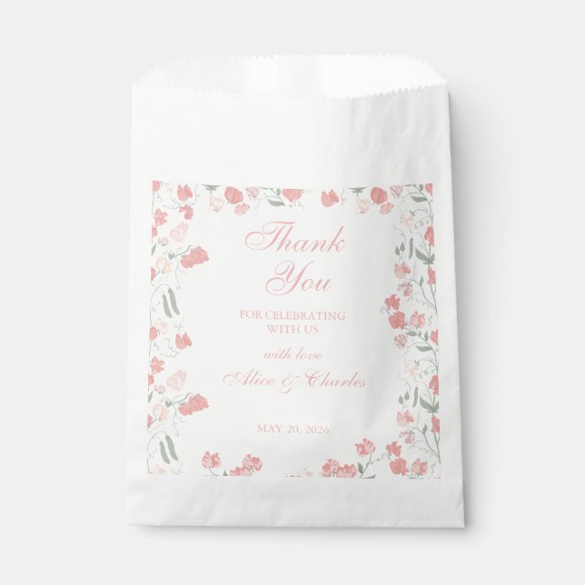 Bolsa De Papel Sweet Pea Pink Floral Gracias Boda (Anverso)