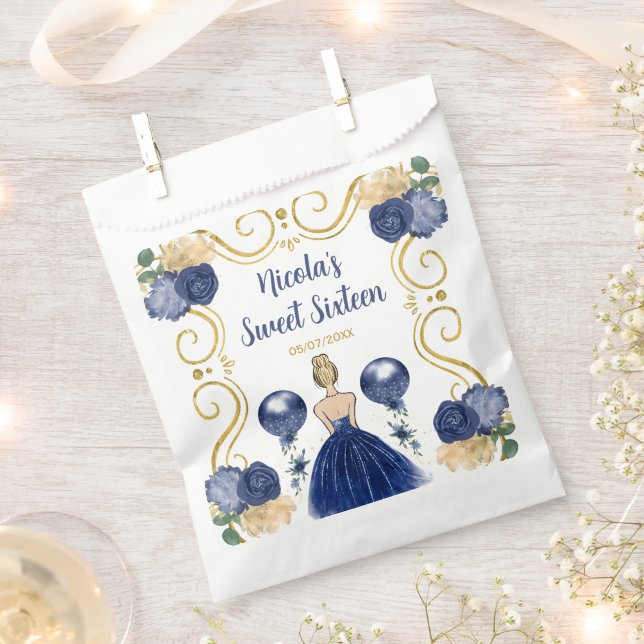Bolsa De Papel Sweet Sixteen Blonde Princess in Navy Blue (Cortado)