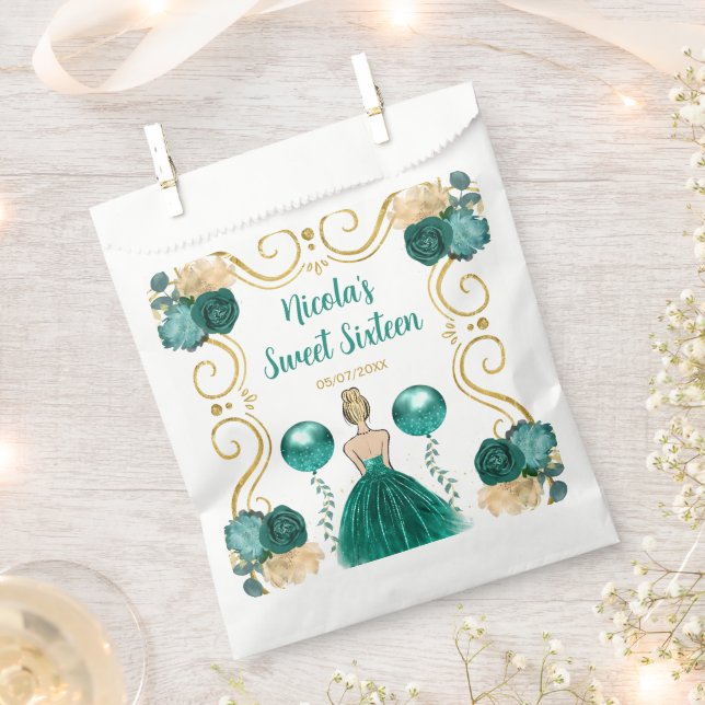 Bolsa De Papel Sweet Sixteen Blonde Princess in Teal (Cortado)