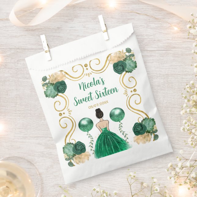 Bolsa De Papel Sweet Sixteen Brown Hair Princess in Green (Cortado)