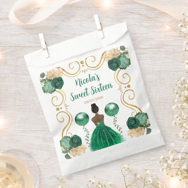 Bolsa De Papel Sweet Sixteen Dark Skin Princess in Green (Cortado)