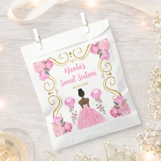 Bolsa De Papel Sweet Sixteen Dark Skin Princess in Pink (Cortado)