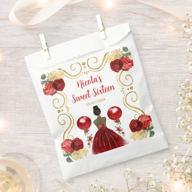 Bolsa De Papel Sweet Sixteen Dark Skin Princess in Red (Cortado)