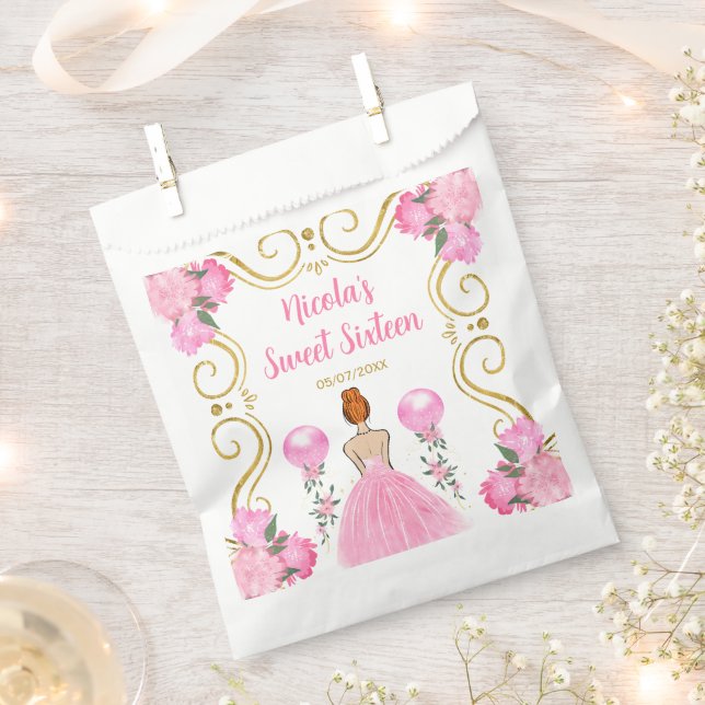 Bolsa De Papel Sweet Sixteen Red Hair Princess in Pink (Cortado)