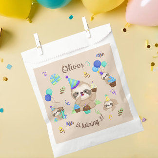 Bolsa De Papel Sweet Sloth Birthday Party Blue Balloon