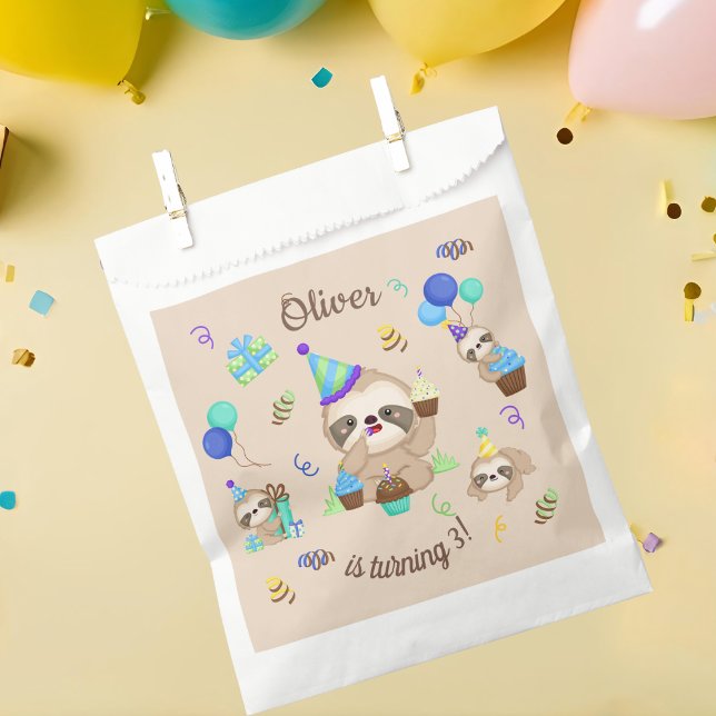 Bolsa De Papel Sweet Sloth Birthday Party Blue Balloon  (Subido por el creador)