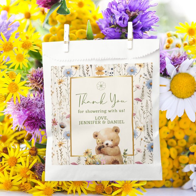 Bolsa De Papel Sweet Teddy Bear Floral Baby Shower Gracias (Subido por el creador)