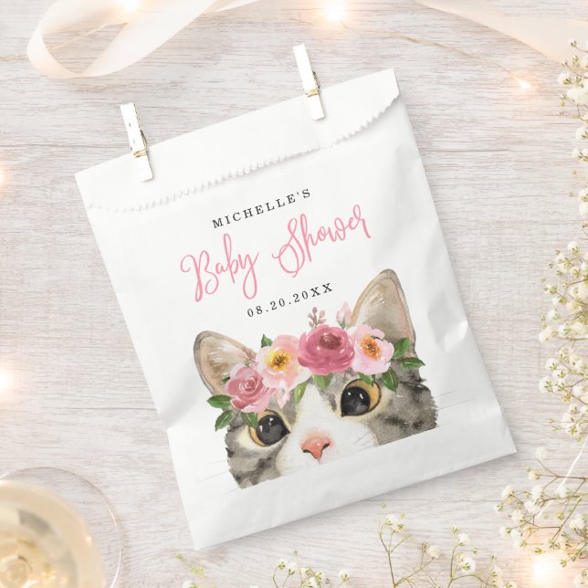 Bolsa De Papel Sweet Watercolor Kitty Chica Baby Shower (Cortado)