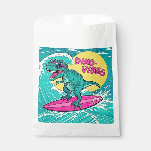 Bolsa De Papel T-Rex con gafas de sol y montando un rosa neón (Anverso)