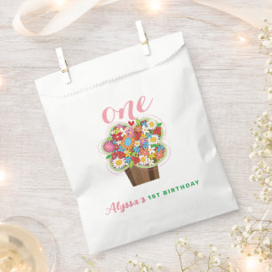 Bolsa De Papel Tarta De Cumpleaños De Niña Flor De Primavera 1er