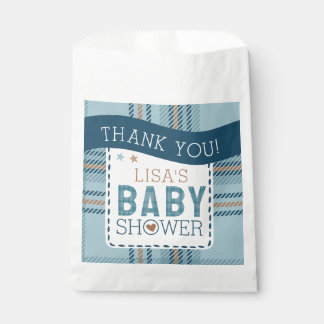Bolsa De Papel Tartan Teddy Bear, Baby Boy Shower Customizable