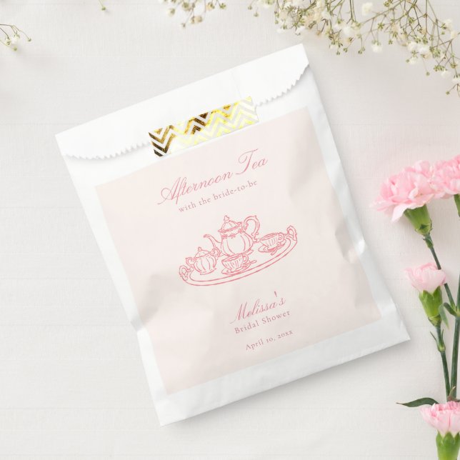 Bolsa De Papel Té de la Tarde Despedida de Soltera Rosa Dibujada  (Sellado)