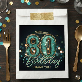 Bolsa De Papel Teal Gold Agate Stone Mosaic 80th Birthday