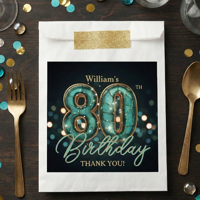 Bolsa De Papel Teal Gold Agate Stone Mosaic 80th Birthday (Subido por el creador)