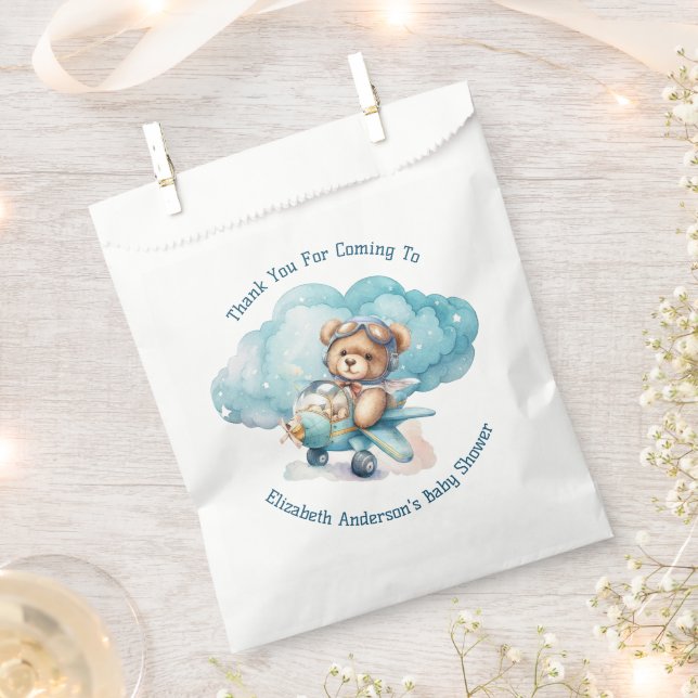 Bolsa De Papel Teddy Bear Airplane Boy Baby Shower (Cortado)