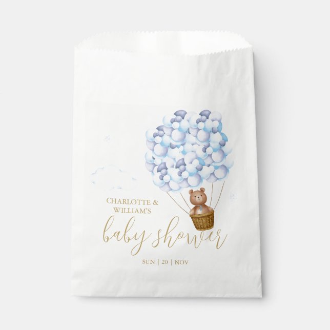 Bolsa De Papel Teddy Bear Bearly Wait Blue Boy Baby Shower (Anverso)