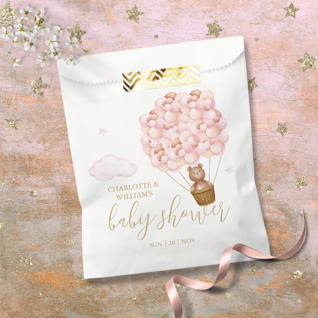 Bolsa De Papel Teddy Bear Bearly Wait Chica Rosa Baby Shower (Teddy Bear Bearly Wait Pink Girl Baby Shower Favor Bag)