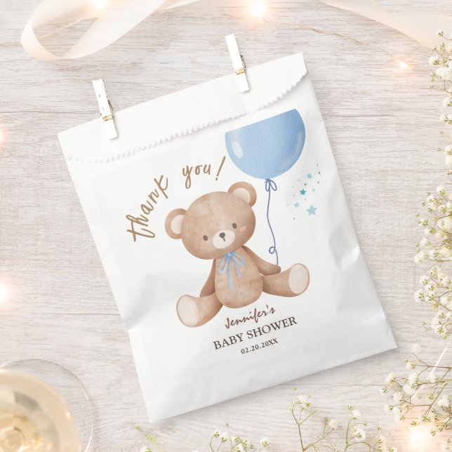 Bolsa De Papel Teddy Bear Blue Balloon Boy Baby Shower (Cortado)