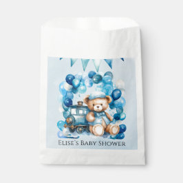 Bolsa De Papel Teddy Bear Blue Train Boy Baby Shower