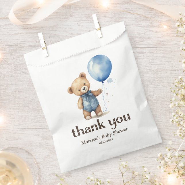Bolsa De Papel Teddy Bear Boy Baby Shower Gracias (Cortado)