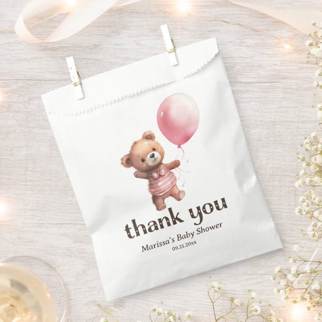 Bolsa De Papel Teddy Bear Chica Baby Shower Gracias (Cortado)