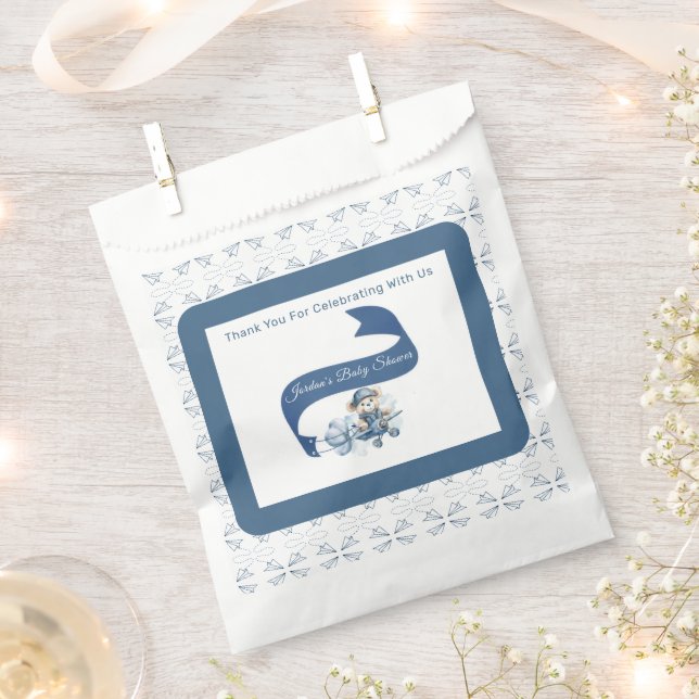 Bolsa De Papel Teddy Bear Co-Pilot Baby Boy Shower (Cortado)